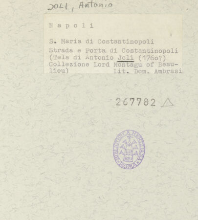 Rückseite von unbekannt [https://www.deutsche-digitale-bibliothek.de/content/lizenzen/rv-ez/] Porta Costantinopoli und Costantinopoli-straße - D. Ambrasi, S. Maria di Costantinopoli in Napoli, Neapel 1976, bh267782_recto. Foto.