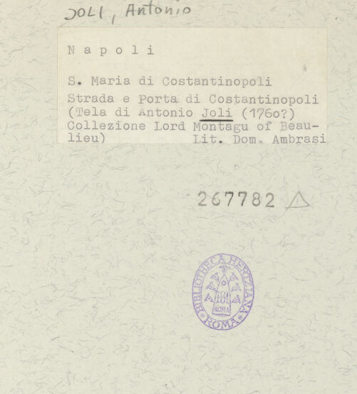 Rückseite von unbekannt [https://www.deutsche-digitale-bibliothek.de/content/lizenzen/rv-ez/] Porta Costantinopoli und Costantinopoli-straße - D. Ambrasi, S. Maria di Costantinopoli in Napoli, Neapel 1976, bh267782_recto. Foto.