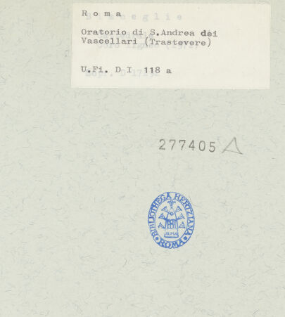 Rückseite von Bibliotheca Hertziana [https://www.deutsche-digitale-bibliothek.de/content/lizenzen/rv-fz/] Oratorio di Sant'Andrea dei Vascellari - , bh277405_recto. Foto.