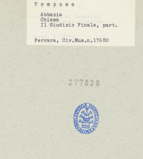 Rückseite von Ferrara, Civici Musei [https://www.deutsche-digitale-bibliothek.de/content/lizenzen/rv-ez/] Das Lamm über dem himmlischen Jerusalem; Die Wiederkunft Christi (oder die Visio Beatifica); Arma Christi; Jüngstes Gericht - Teilansicht der linke Seite, bh277828_recto. Foto.