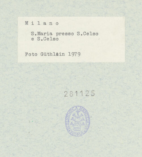 Rückseite von Güthlein, Klaus [https://www.deutsche-digitale-bibliothek.de/content/lizenzen/rv-fz/] Santa Maria presso San Celso - Blick von Südwesten, bh281125_recto. Foto: Güthlein, Klaus.