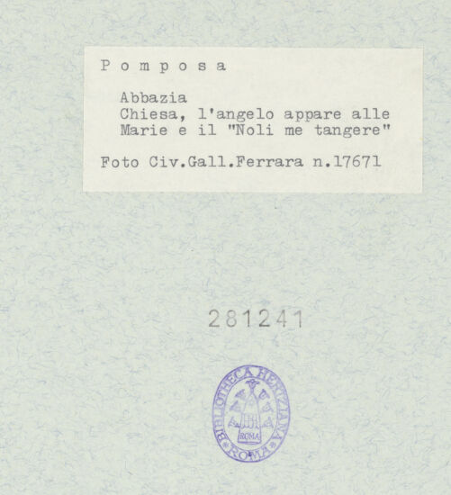 Rückseite von Ferrara, Civici Musei [https://www.deutsche-digitale-bibliothek.de/content/lizenzen/rv-ez/] Szenen aus dem Neuen TestamentNordwand, Bildfeld 7 und 8: die Frauen am Grab; Noli me tangere - Gesamtansicht, bh281241_recto. Foto.