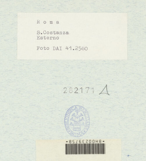 Rückseite von DAI [https://www.deutsche-digitale-bibliothek.de/content/lizenzen/rv-ez/] Mausoleo di Santa CostanzaAußenbau - Außen; Detail, bh282171_recto. Foto.