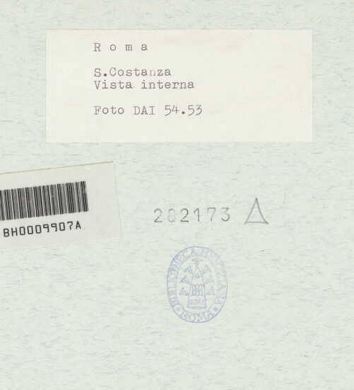 Rückseite von DAI [https://www.deutsche-digitale-bibliothek.de/content/lizenzen/rv-ez/] Mausoleo di Santa CostanzaInnenraum - Blick in den Umgang, bh282173_recto. Foto.