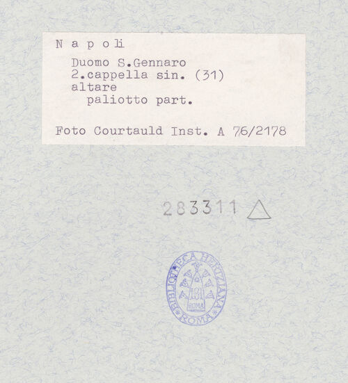 Rückseite von Courtauld Institute of Art [https://www.deutsche-digitale-bibliothek.de/content/lizenzen/rv-ez/] Altar des heiligen Thomas - Antependium, Grablegung Christi, Detail, bh283311_recto. Foto.