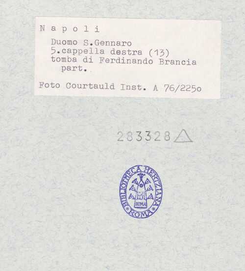 Rückseite von Courtauld Institute of Art [https://www.deutsche-digitale-bibliothek.de/content/lizenzen/rv-ez/] Grabmal des Ferdinando Brancia (gest. 1632) - Detail: Büste, bh283328_recto. Foto.