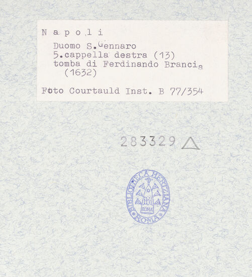 Rückseite von Courtauld Institute of Art [https://www.deutsche-digitale-bibliothek.de/content/lizenzen/rv-ez/] Grabmal des Ferdinando Brancia (gest. 1632) - Gesamtansicht, bh283329_recto. Foto.