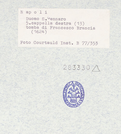 Rückseite von Courtauld Institute of Art [https://www.deutsche-digitale-bibliothek.de/content/lizenzen/rv-ez/] Grabmal des Francesco Brancia (gest. 1624) - Gesamtansicht, bh283330_recto. Foto.