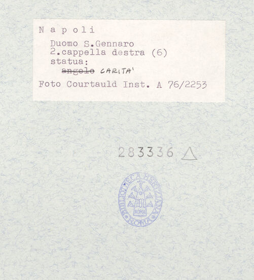 Rückseite von Courtauld Institute of Art [https://www.deutsche-digitale-bibliothek.de/content/lizenzen/rv-ez/] Grabmäler der Familie CaraccioloCaritas - Gesamtansicht, bh283336_recto. Foto.