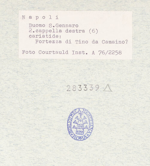 Rückseite von Courtauld Institute of Art [https://www.deutsche-digitale-bibliothek.de/content/lizenzen/rv-ez/] Grabmäler der CaraccioloFortitudo - Gesamtansicht, bh283339_recto. Foto.