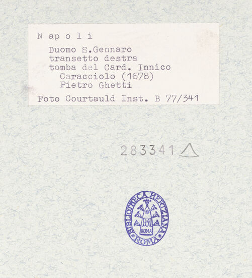 Rückseite von Courtauld Institute of Art [https://www.deutsche-digitale-bibliothek.de/content/lizenzen/rv-ez/] Grabmal des Kardinals Innico Caracciolo (gest. 1685) - Gesamtansicht, bh283341_recto. Foto.