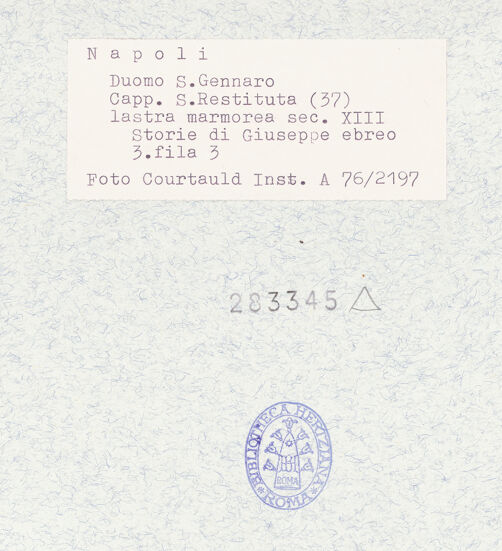 Rückseite von Courtauld Institute of Art [https://www.deutsche-digitale-bibliothek.de/content/lizenzen/rv-ez/] Szenen  aus dem Leben des JosephSzenen  aus dem Leben des Joseph - Joseph trifft Vorkehrungen für die Hungersnot und läßt Korn einlagern, bh283345_recto. Foto.