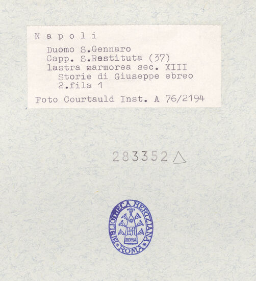 Rückseite von Courtauld Institute of Art [https://www.deutsche-digitale-bibliothek.de/content/lizenzen/rv-ez/] Szenen  aus dem Leben des JosephSzenen  aus dem Leben des Joseph - Joseph wird an Potiphar verkauft, bh283352_recto. Foto.