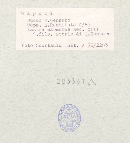 Rückseite von Courtauld Institute of Art [https://www.deutsche-digitale-bibliothek.de/content/lizenzen/rv-ez/] Szenen  aus dem Leben des heiligen Januarius und des Samson; Heilige RitterSzenen  aus dem Leben des heiligen Januarius - Urteil des heiligen Januarius, bh283361_recto. Foto.