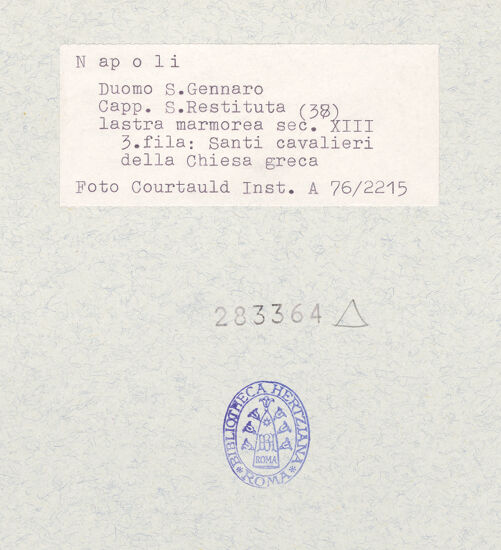 Rückseite von Courtauld Institute of Art [https://www.deutsche-digitale-bibliothek.de/content/lizenzen/rv-ez/] Szenen  aus dem Leben des heiligen Januarius und des Samson; Heilige RitterHeilige Ritter - Heiliger Demetrios von Thessaloniki, bh283364_recto. Foto.