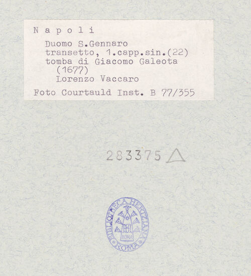 Rückseite von Courtauld Institute of Art [https://www.deutsche-digitale-bibliothek.de/content/lizenzen/rv-ez/] Denkmal des Giacomo Galeota - Gesamtansicht, bh283375_recto. Foto.