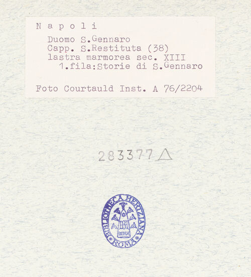 Rückseite von Courtauld Institute of Art [https://www.deutsche-digitale-bibliothek.de/content/lizenzen/rv-ez/] Szenen  aus dem Leben des heiligen Januarius und des Samson; Heilige RitterSzenen  aus dem Leben des heiligen Januarius - Der heilige Januarius in einem Feuerofen, bh283377_recto. Foto.