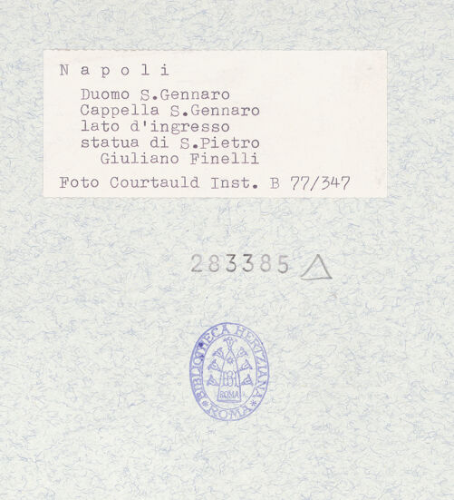 Rückseite von Courtauld Institute of Art [https://www.deutsche-digitale-bibliothek.de/content/lizenzen/rv-ez/] Heiliger Petrus - Gesamtansicht, bh283385_recto. Foto.