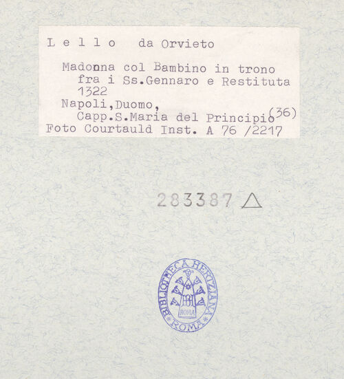 Rückseite von Courtauld Institute of Art [https://www.deutsche-digitale-bibliothek.de/content/lizenzen/rv-ez/] Madonna zwischen den heiligen Januarius und Restituta - Gesamtansicht, bh283387_recto. Foto.