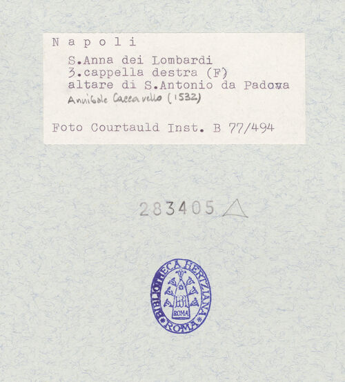 Rückseite von Courtauld Institute of Art [https://www.deutsche-digitale-bibliothek.de/content/lizenzen/rv-ez/] Altar des Heiligen Antonius von Padua - Gesamtansicht, bh283405_recto. Foto.