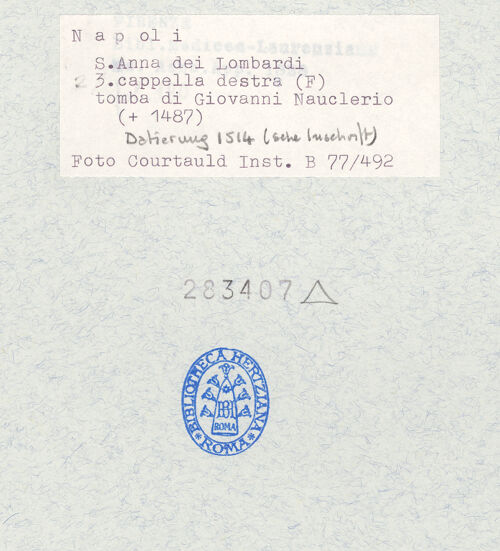 Rückseite von Courtauld Institute of Art [https://www.deutsche-digitale-bibliothek.de/content/lizenzen/rv-ez/] Grabmal des Giovanni Nauclerio (gest. 1487) - Gesamtansicht, bh283407_recto. Foto.