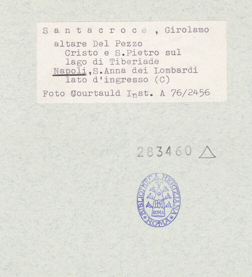 Rückseite von Courtauld Institute of Art [https://www.deutsche-digitale-bibliothek.de/content/lizenzen/rv-ez/] Der Altar von Monteoliveto (Altare del Pezzo)Die Berufung des Petrus und des Andreas - Gesamtansicht, bh283460_recto. Foto.