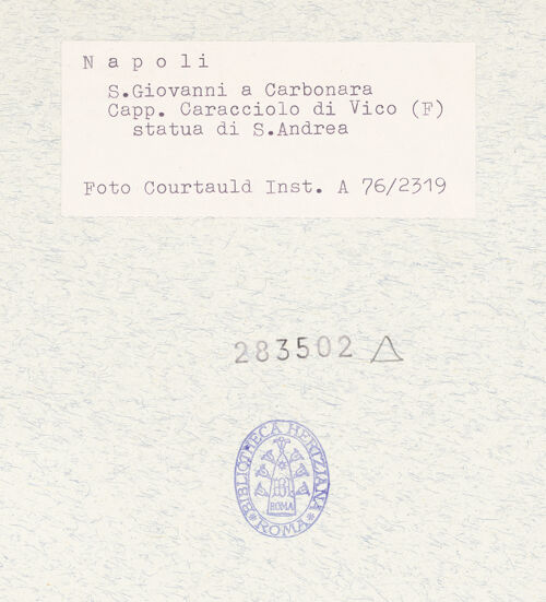 Rückseite von Courtauld Institute of Art [https://www.deutsche-digitale-bibliothek.de/content/lizenzen/rv-ez/] Hl. Andreas - Seitenansicht, bh283502_recto. Foto.