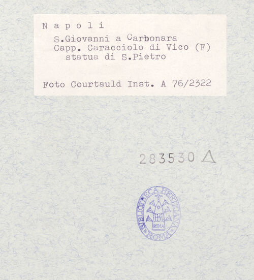 Rückseite von Courtauld Institute of Art [https://www.deutsche-digitale-bibliothek.de/content/lizenzen/rv-ez/] Hl. Petrus - Seitenansicht, bh283530_recto. Foto.