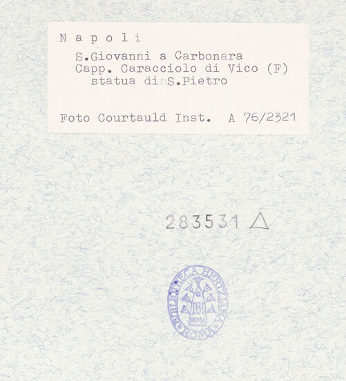 Rückseite von Courtauld Institute of Art [https://www.deutsche-digitale-bibliothek.de/content/lizenzen/rv-ez/] Hl. Petrus - Frontalansicht, bh283531_recto. Foto.