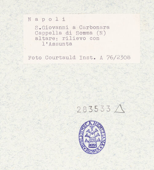 Rückseite von Courtauld Institute of Art [https://www.deutsche-digitale-bibliothek.de/content/lizenzen/rv-ez/] Altare dell'Assunzione (Mariä Himmelfahrt) - Detail, Mariä Himmelfahrt, bh283533_recto. Foto.