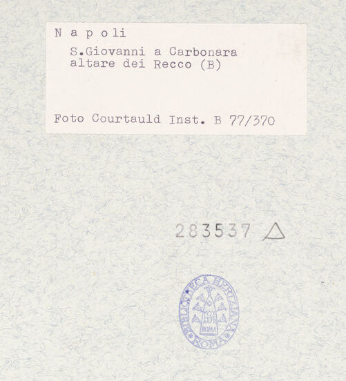 Rückseite von Courtauld Institute of Art [https://www.deutsche-digitale-bibliothek.de/content/lizenzen/rv-ez/] Cappella Recco - Gesamtansicht, bh283537_recto. Foto.