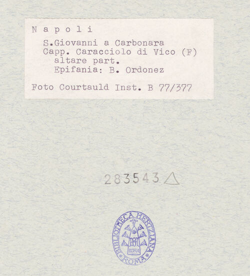 Rückseite von Courtauld Institute of Art [https://www.deutsche-digitale-bibliothek.de/content/lizenzen/rv-ez/] Altar - Die Anbetung durch die Heiligen Drei Könige. Hl. Georg und der Drachen, bh283543_recto. Foto.