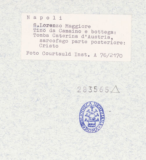 Rückseite von Courtauld Institute [https://www.deutsche-digitale-bibliothek.de/content/lizenzen/rv-ez/] Grabmal der Katharina von Österreich - Südseite, der Schmerzensmann, bh283565_recto. Foto.