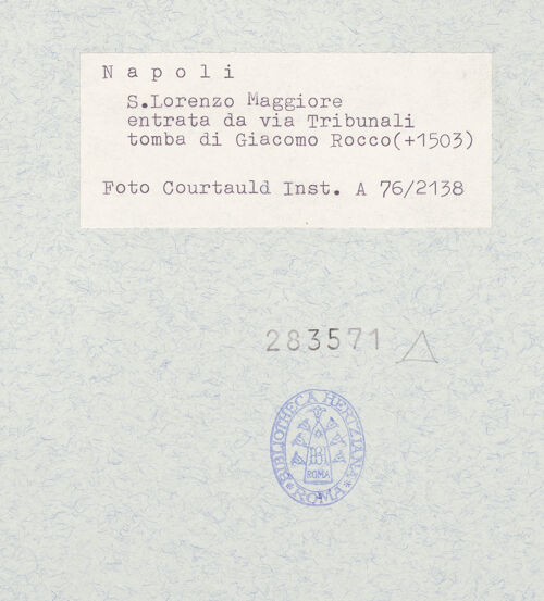 Rückseite von Courtauld Institute of Art [https://www.deutsche-digitale-bibliothek.de/content/lizenzen/rv-ez/] Grabmal des Giacomo Rocco - Gesamtansicht, bh283571_recto. Foto.