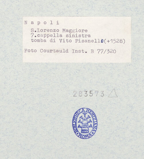 Rückseite von Courtauld Institute of Art [https://www.deutsche-digitale-bibliothek.de/content/lizenzen/rv-ez/] Grabmal des Vito Pisanelli - Gesamtansicht, bh283573_recto. Foto.