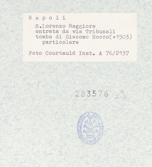 Rückseite von Courtauld Institute of Art [https://www.deutsche-digitale-bibliothek.de/content/lizenzen/rv-ez/] Grabmal des Giacomo Rocco - Gesamtansicht, bh283576_recto. Foto.