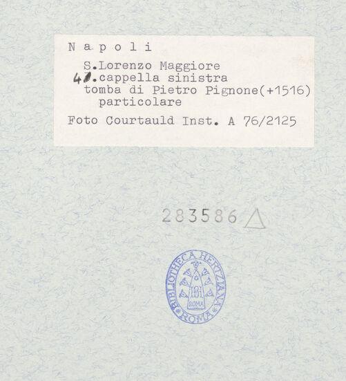 Rückseite von Courtauld Institute [https://www.deutsche-digitale-bibliothek.de/content/lizenzen/rv-ez/] Grabmal des Aurelio Pietro Pignone - Madonna, bh283586_recto. Foto.