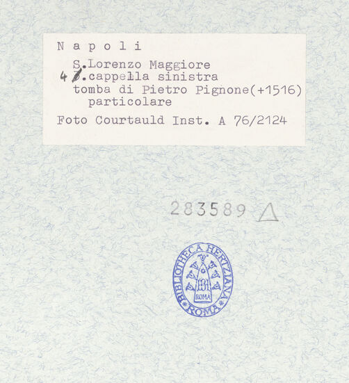 Rückseite von Courtauld Institute [https://www.deutsche-digitale-bibliothek.de/content/lizenzen/rv-ez/] Grabmal des Aurelio Pietro Pignone - Linker Engel, bh283589_recto. Foto.