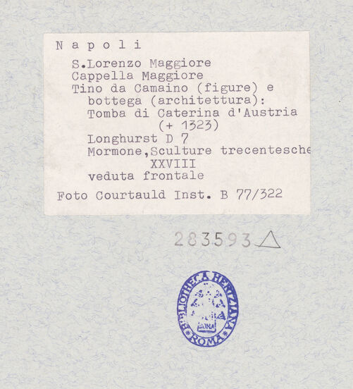 Rückseite von Courtauld Institute [https://www.deutsche-digitale-bibliothek.de/content/lizenzen/rv-ez/] Grabmal der Katharina von Österreich - Nordseite, Gesamtansicht, bh283593_recto. Foto.