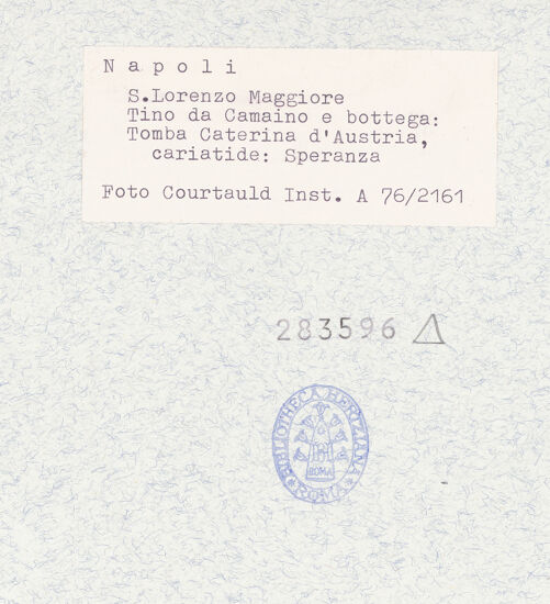 Rückseite von Courtauld Institute [https://www.deutsche-digitale-bibliothek.de/content/lizenzen/rv-ez/] Grabmal der Katharina von Österreich - Spes, bh283596_recto. Foto.