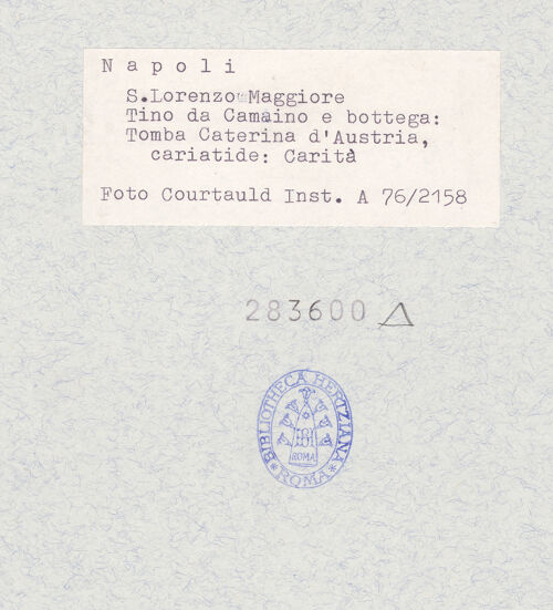 Rückseite von Courtauld Institute [https://www.deutsche-digitale-bibliothek.de/content/lizenzen/rv-ez/] Grabmal der Katharina von Österreich - Caritas, Rückseite, bh283600_recto. Foto.