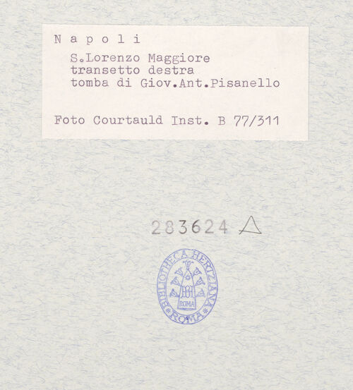 Rückseite von Courtauld Institute [https://www.deutsche-digitale-bibliothek.de/content/lizenzen/rv-ez/] Grabmal des Giovanni Angelo Pisanello - Detail des Porträts, bh283624_recto. Foto.