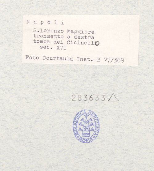 Rückseite von Courtauld Institute [https://www.deutsche-digitale-bibliothek.de/content/lizenzen/rv-ez/] Grabmal der Familie Cicinello - Gesamtansicht, bh283633_recto. Foto.