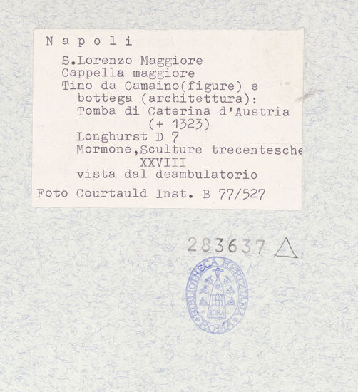 Rückseite von Courtauld Institute [https://www.deutsche-digitale-bibliothek.de/content/lizenzen/rv-ez/] Grabmal der Katharina von Österreich - Südseite, Gesamtansicht, bh283637_recto. Foto.