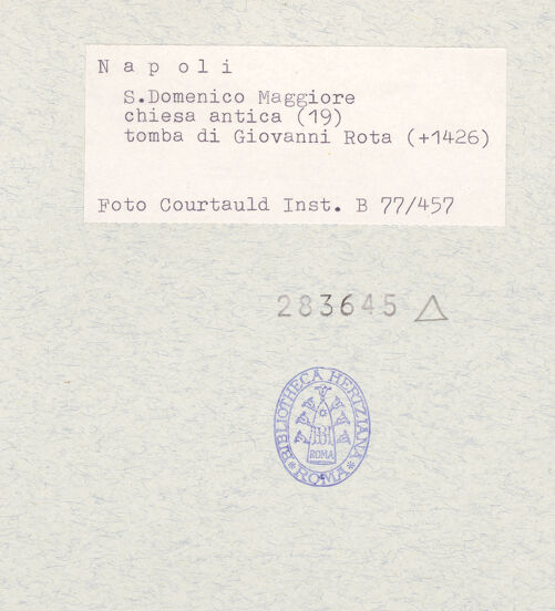 Rückseite von Courtauld Institute of Art [https://www.deutsche-digitale-bibliothek.de/content/lizenzen/rv-ez/] Grabmal des Giovanni Rota (gest. 1426) - Gesamtansicht, bh283645_recto. Foto.