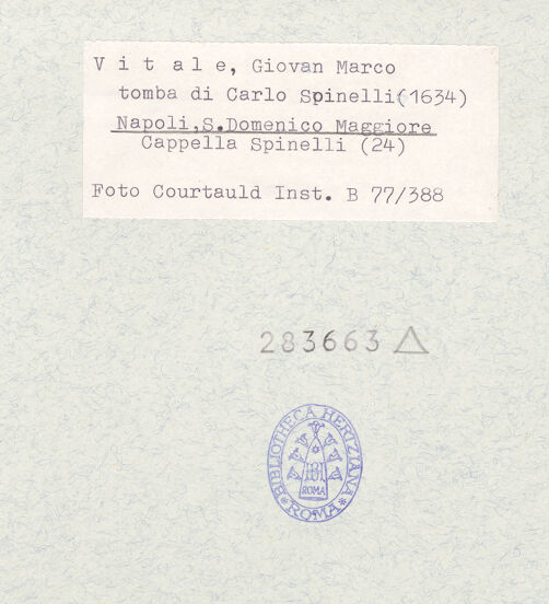 Rückseite von Courtauld Institute of Art [https://www.deutsche-digitale-bibliothek.de/content/lizenzen/rv-ez/] Grabmal des Carlo Spinelli (gest. 1634) - Gesamtansicht, bh283663_recto. Foto.