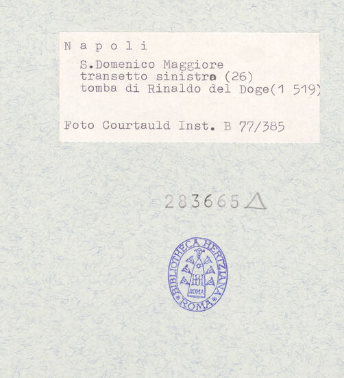 Rückseite von Courtauld Institute of Art [https://www.deutsche-digitale-bibliothek.de/content/lizenzen/rv-ez/] Grabmal des Rinaldo del Doce - Gesamtansicht, bh283665_recto. Foto.