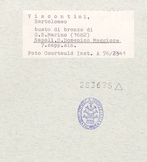 Rückseite von Courtauld Institute of Art [https://www.deutsche-digitale-bibliothek.de/content/lizenzen/rv-ez/] Epitaph des Giambattista Marino - Detail: Büste, bh283675_recto. Foto.