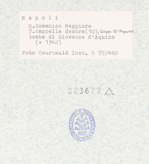 Rückseite von Courtauld Institute of Art [https://www.deutsche-digitale-bibliothek.de/content/lizenzen/rv-ez/] Grabmal der Giovanna d'Aquino (gest. 1347) - Gesamtansicht, bh283677_recto. Foto.