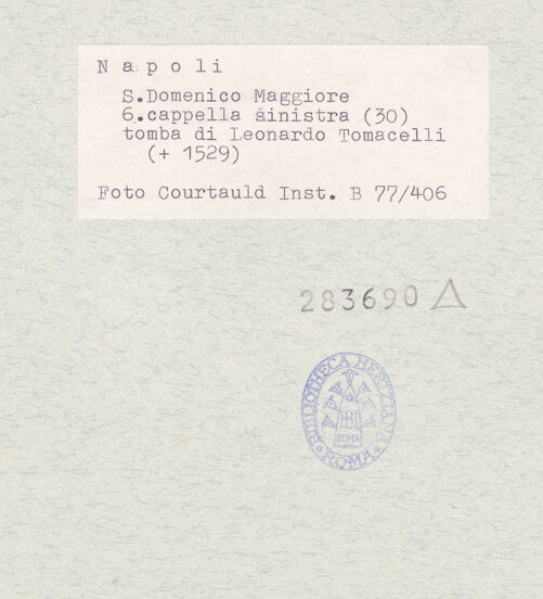 Rückseite von Courtauld Institute of Art [https://www.deutsche-digitale-bibliothek.de/content/lizenzen/rv-ez/] Grabmal des Leonardo Tomacelli (gest. 1529) - Gesamtansicht, bh283690_recto. Foto.